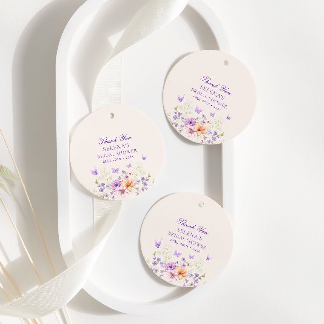 Étiquettes Cadeau Il donne des papillons violets Merci Cadeau de mar (Créateur téléchargé)