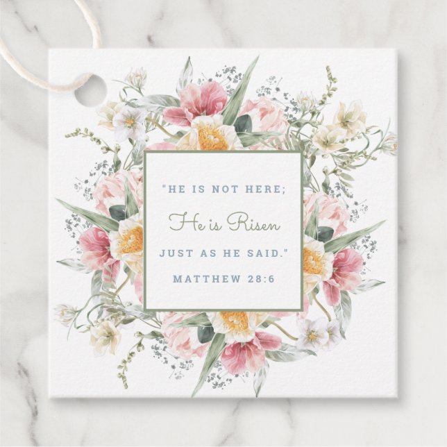 Étiquettes Cadeau Il est ressuscité Écriture Florale Pâques Résurrec (Devant)
