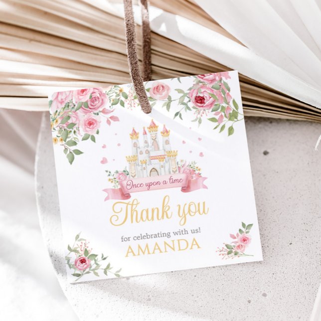 Étiquettes Cadeau Il était une fois Anniversaire Carré de fête (Princess Castle Once Upon a Time Birthday Party Favor Tags)
