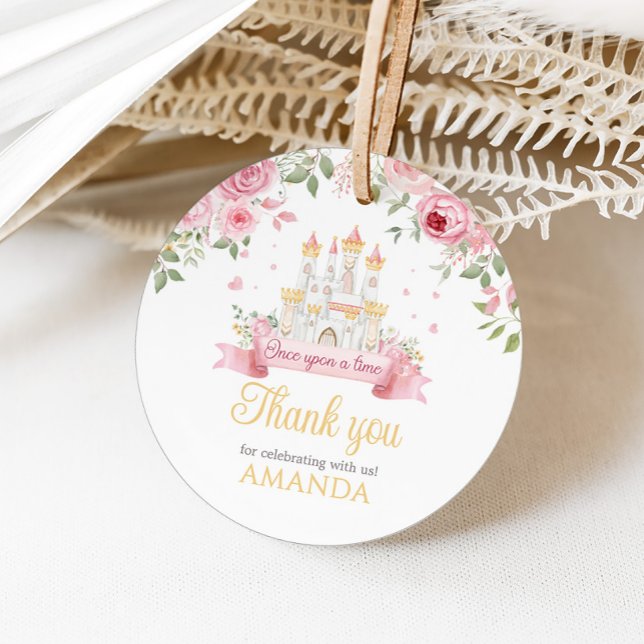 Étiquettes Cadeau Il était une fois Anniversaire Fête ronde (Princess Castle Once Upon a Time Birthday Party Favor Tags)
