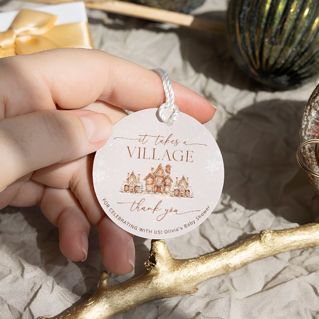 Étiquettes Cadeau Il faut un village Baby shower d'hiver Merci (Créateur téléchargé)