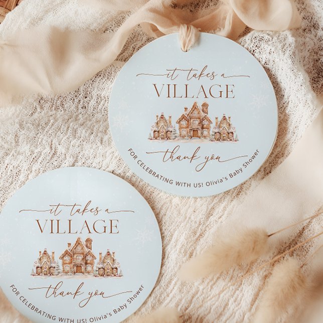 Étiquettes Cadeau Il faut un village Baby shower d'hiver Merci (Créateur téléchargé)