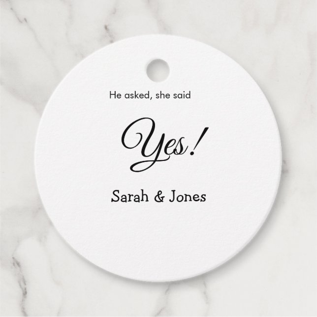 Étiquettes Cadeau Il lui a demandé de dire oui fiançailles simple mi (Devant)