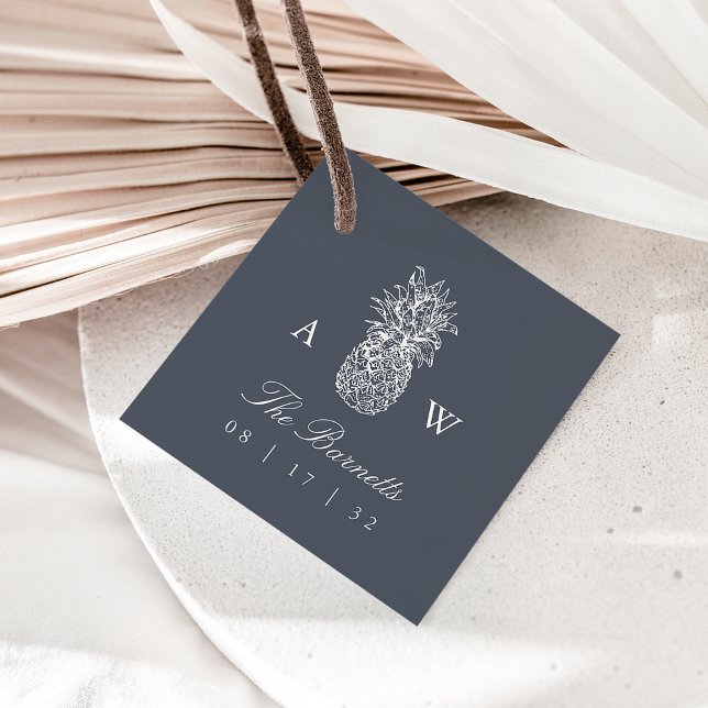 Étiquettes Cadeau Île Vintage ananas Mariage Monogramme (Créateur téléchargé)