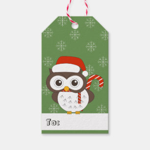 Étiquettes-cadeau illusima Hibou Noël Flocons de Neige Vert
