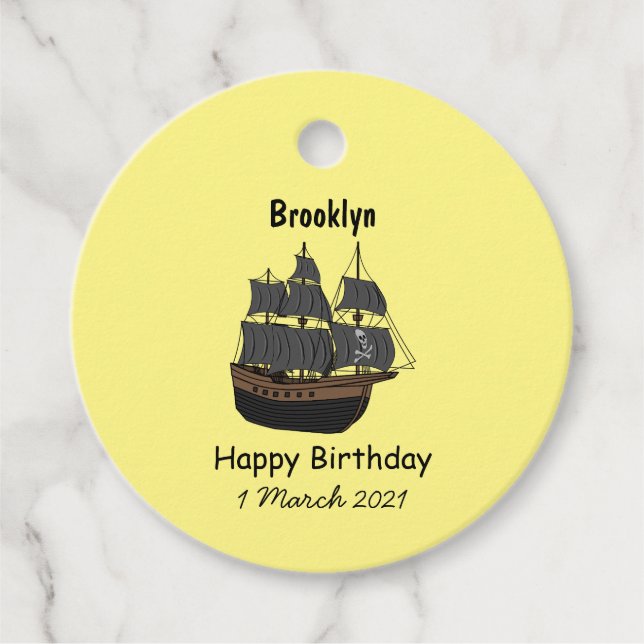 Étiquettes Cadeau Illustration de bateau pirate (Devant)