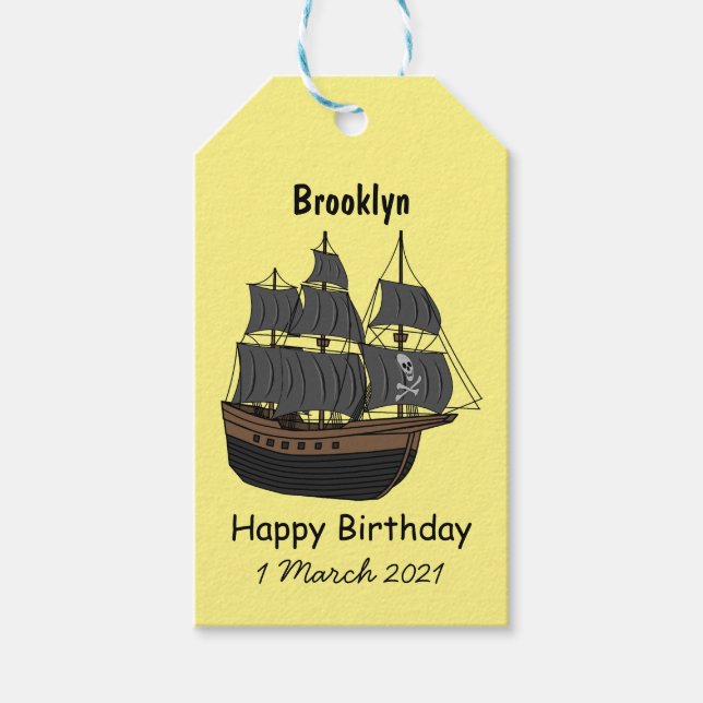 Étiquettes-cadeau Illustration de bateau pirate (Devant)