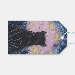 Étiquettes-cadeau Illustration de chat de lucioles mystiques