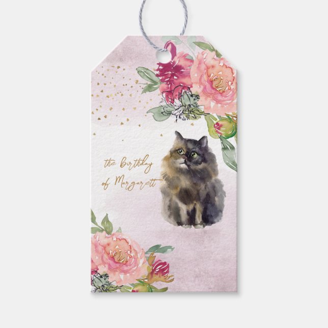 Étiquettes-cadeau Illustration de chat persan Joyeuse fête de fille  (Devant)
