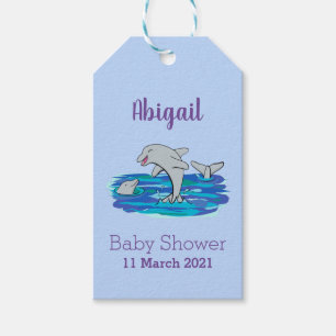 Étiquettes-cadeau Illustration de dauphins heureux adorables