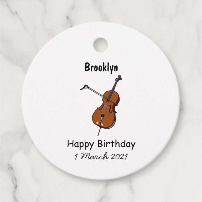 Étiquettes Cadeau Illustration de dessin animé de violoncelle  (Devant)