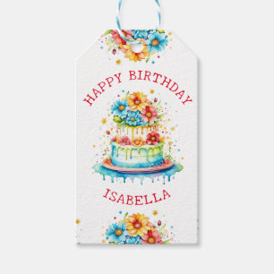 Étiquettes-cadeau Illustration de gâteau d'anniversaire Whimsical pe