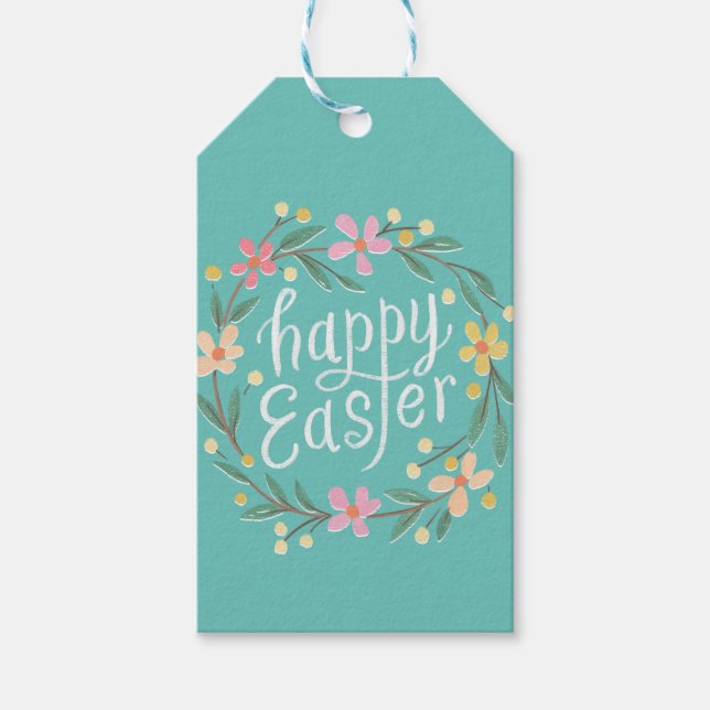 Étiquettes-cadeau Illustration de la couronne printanière en annonça (Devant)