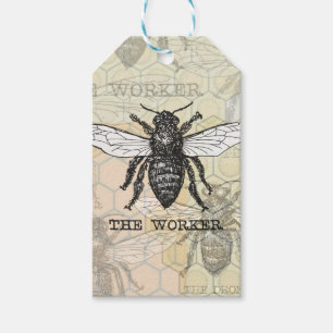 Étiquettes-cadeau Illustration de l'abeille du travailleur vintage