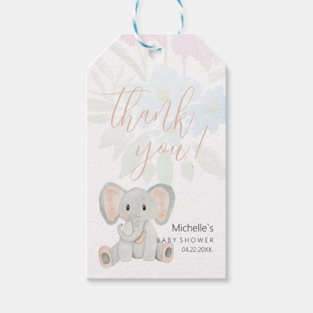 Étiquettes-cadeau Illustration de l'aquarelle de l'éléphant à blanc  (Devant)