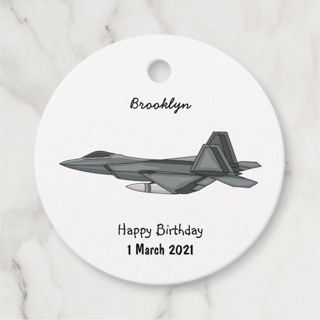Étiquettes Cadeau Illustration de l'avion de chasse (Devant)