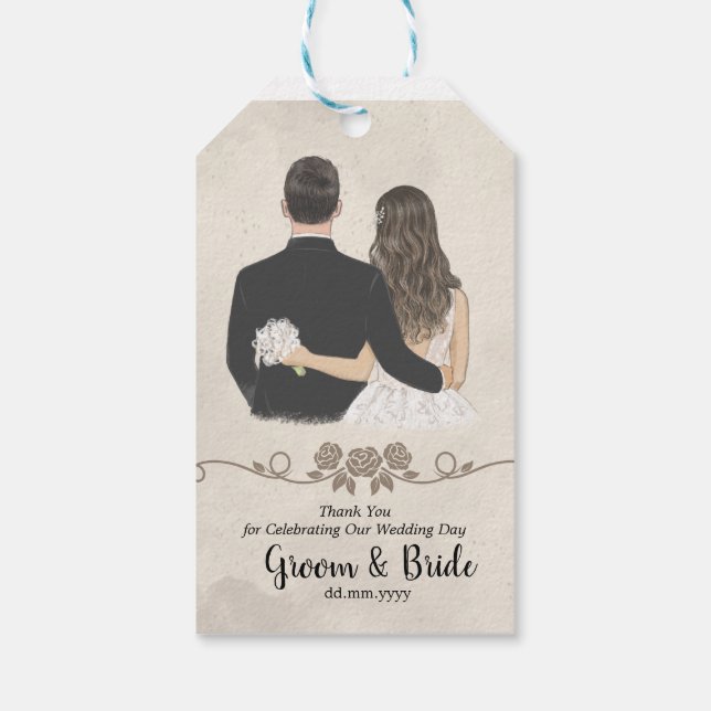 Étiquettes-cadeau Illustration de mariage de mariée Merci Faveurs de (Dos)