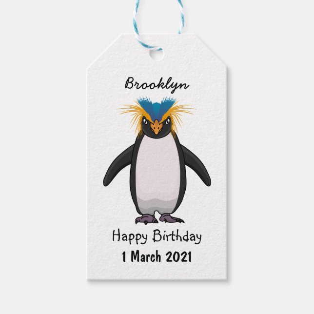 Étiquettes-cadeau Illustration de mignon macaroni pingouin (Devant)