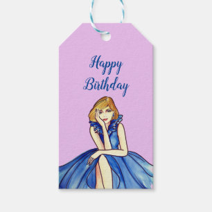 Étiquettes-cadeau Illustration de mode de robe de cocktail bleu roya