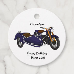 Étiquettes Cadeau Illustration de moto pourpre Sidecar
