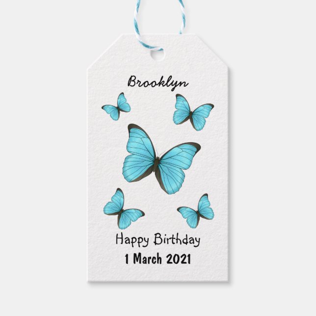 Étiquettes-cadeau Illustration de papillons Morpho (Devant)