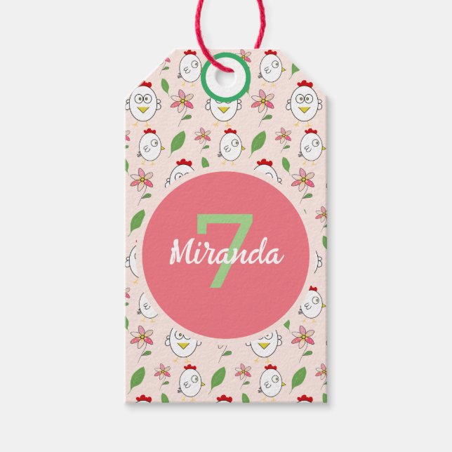 Étiquettes-cadeau Illustration de poulet au dessin mignon (Devant)