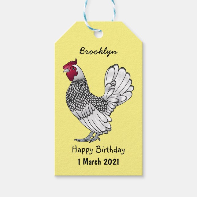 Étiquettes-cadeau Illustration de poulet Sebright (Devant)