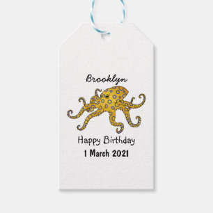 Étiquettes-cadeau Illustration de poulpe à anneau bleu