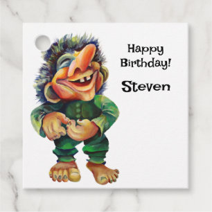 Étiquettes Cadeau Illustration de troll drôle scandinave aquarelle