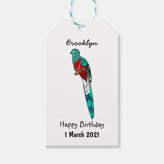Étiquettes-cadeau Illustration d'oiseau de quetzal resplendissant (Devant)