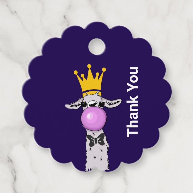 Étiquettes Cadeau Illustration drôle de lama soufflant une bulle ros (Devant)