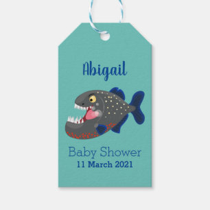 Étiquettes-cadeau Illustration drôle de piranha affamée