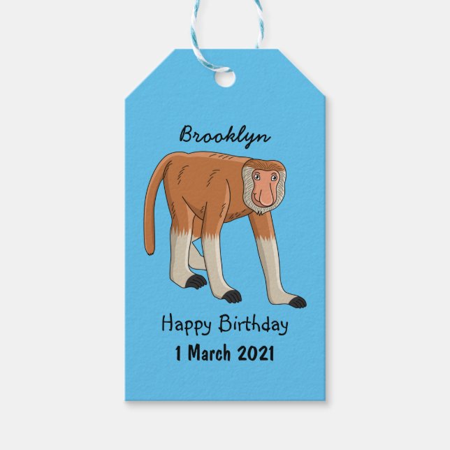 Étiquettes-cadeau Illustration drôle de singe proboscis (Devant)