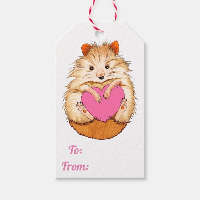 Étiquettes-cadeau Illustration du hamster mam mignon et du coeur (Devant)