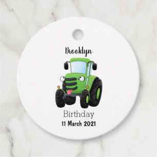 Étiquettes Cadeau Illustration du joli joyeux tracteur agricole vert