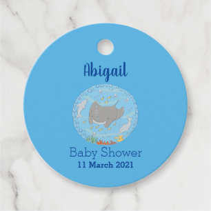 Étiquettes Cadeau Illustration d'une mignonne raie manta et de bulle