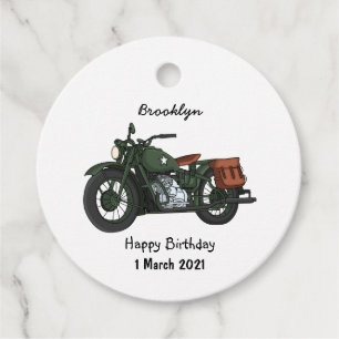Étiquettes Cadeau Illustration d'une moto de croiseur militaire