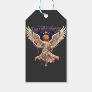 Étiquettes-cadeau Illustration gothique vintage de citrouille d'ange