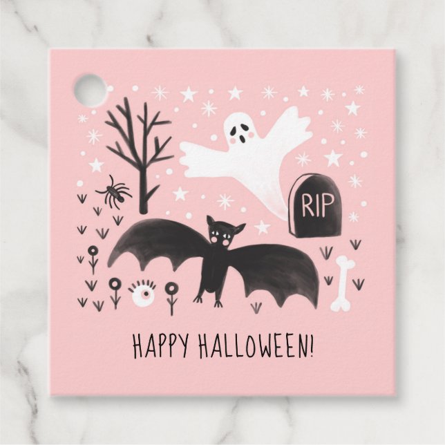 Étiquettes Cadeau Illustration Halloween mignonne Ghosts chauve-sour (Devant)