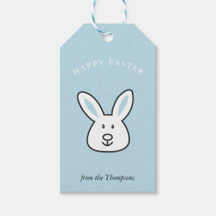 Étiquettes-cadeau Illustration Pastel Blue Cute Bunny de Pâques