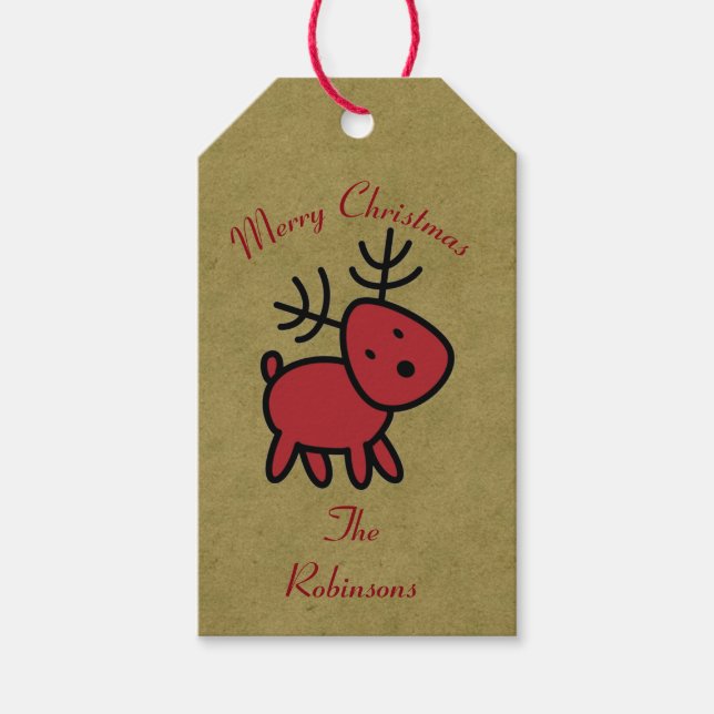 Étiquettes-cadeau Illustration Red Christmas Reindeer (Devant)