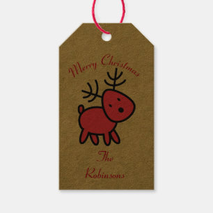 Étiquettes-cadeau Illustration Red Christmas Reindeer