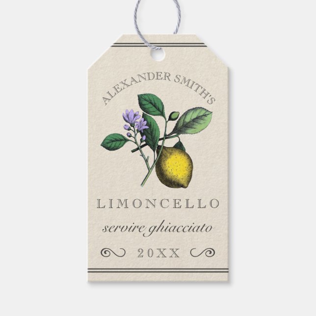 Étiquettes-cadeau Illustration Vintage de citron Limoncello | Boutei (Devant)