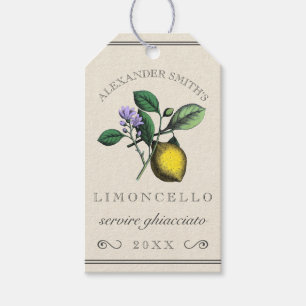 Étiquettes-cadeau Illustration Vintage Limoncello au citron  Bouteil