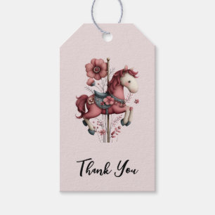 Étiquettes-cadeau Image de cheval de manège fantaisiste Merci