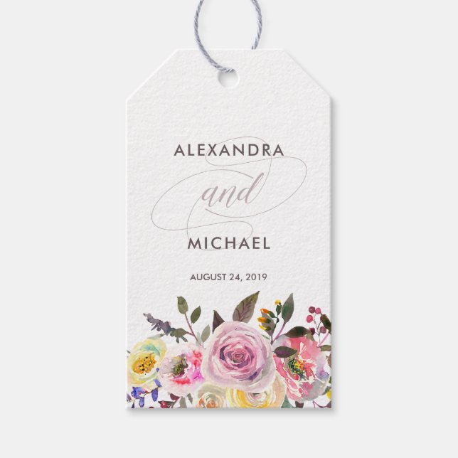Étiquettes-cadeau Imaginaire floral | Moderne Watercolor Wedding Fav (Devant)