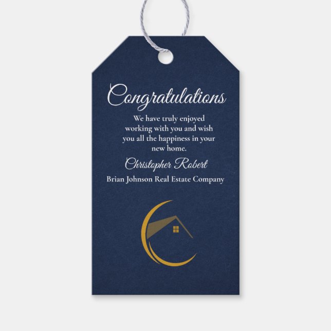 Étiquettes-cadeau Immobilier bleu marine minimaliste (Devant)