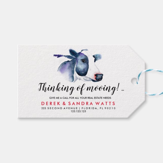 Étiquettes-cadeau immobilier déménagement vache avis entreprise (Devant (Horizontal))