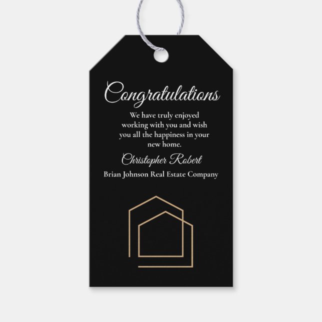 Étiquettes-cadeau Immobilier Noir Chic (Devant)