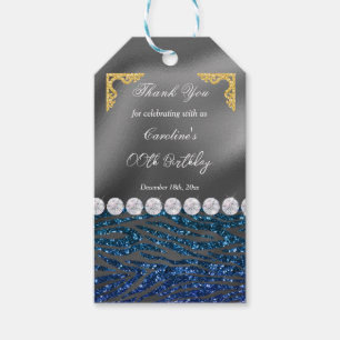 Étiquettes-cadeau Impression Chic Silver Foil Gold & Dark Blue Zebra